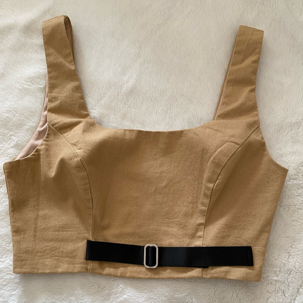 Tiger Mist Tan Belted Crop Top